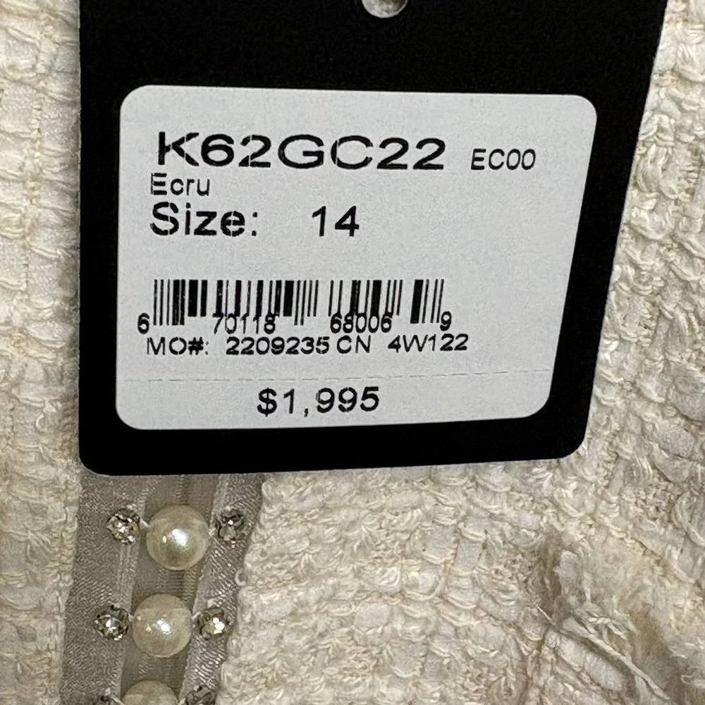 St John Tweed Knit Blazer Jacket Womens 14 Ecru‎ Ivory Fringe Beaded Luxury NWT